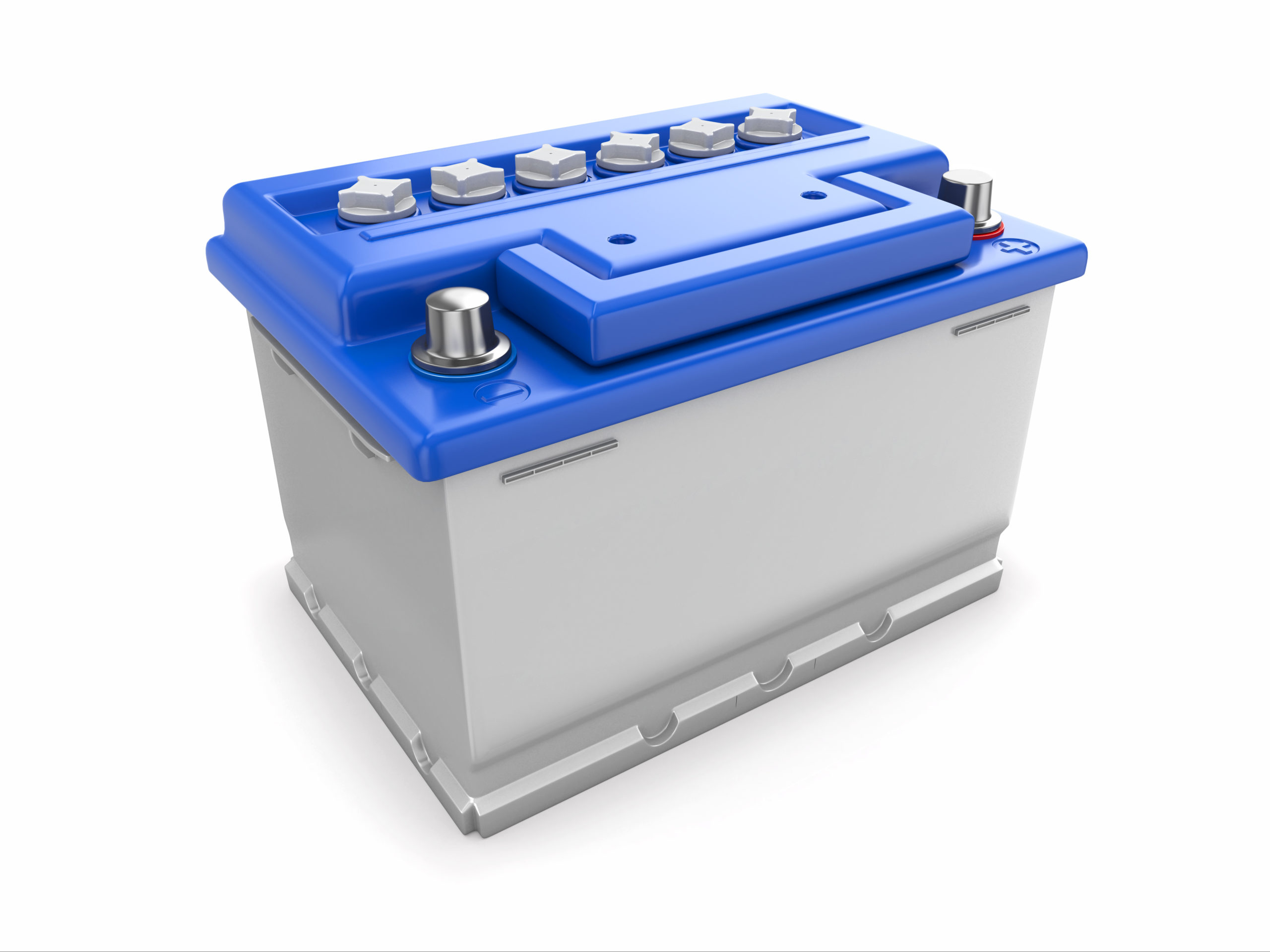 Car battery on white background. Three-dimensional image.